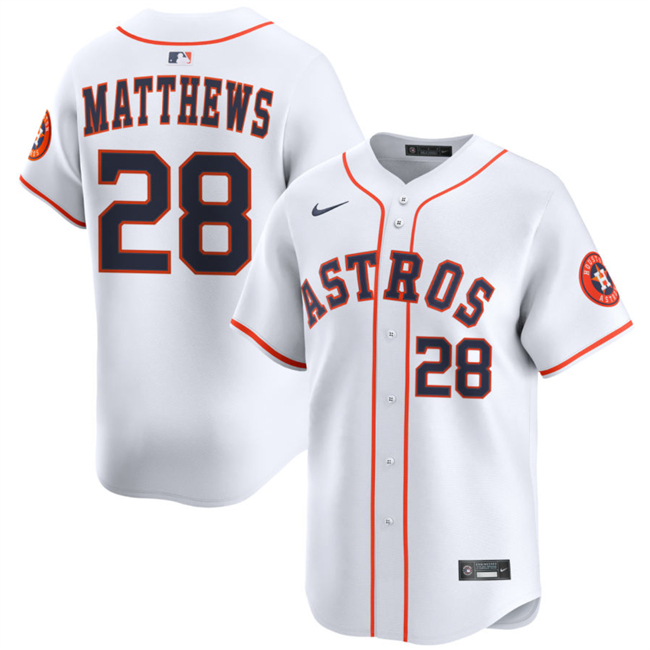 Men's Houston Astros #28 Brice Matthews White 2025 Home Limited Stitched Baseball Jersey